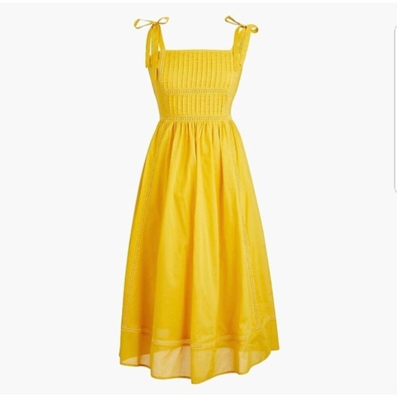 J.Crew Point Sur Tie-Shoulder Yellow Midi Summer Cotton Voile Dress Size 4 - Picture 2 of 12